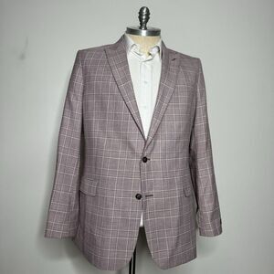 Stafford Classic‎ Fit Blazer Sport Coat 48L Check Glenn Plaid Plum Pink NWT